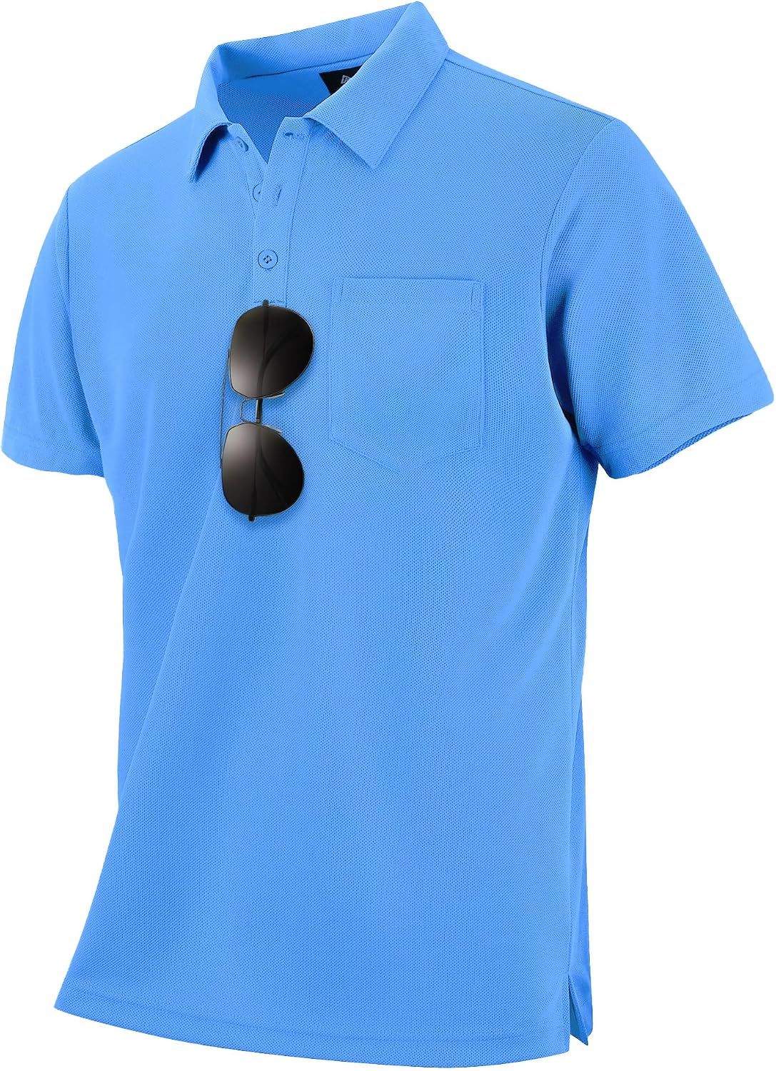 Men's Light Blue Short Sleeve Polo with Chest Pocket - Image 11