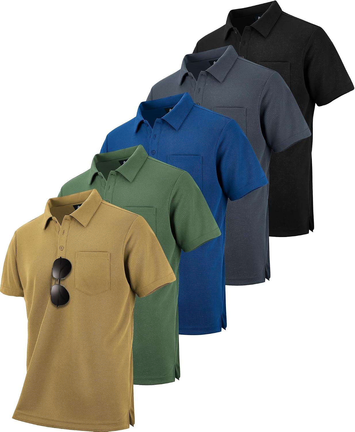 Men's Quick Dry Collared Polo Shirts, Short Sleeve, 5-Pack