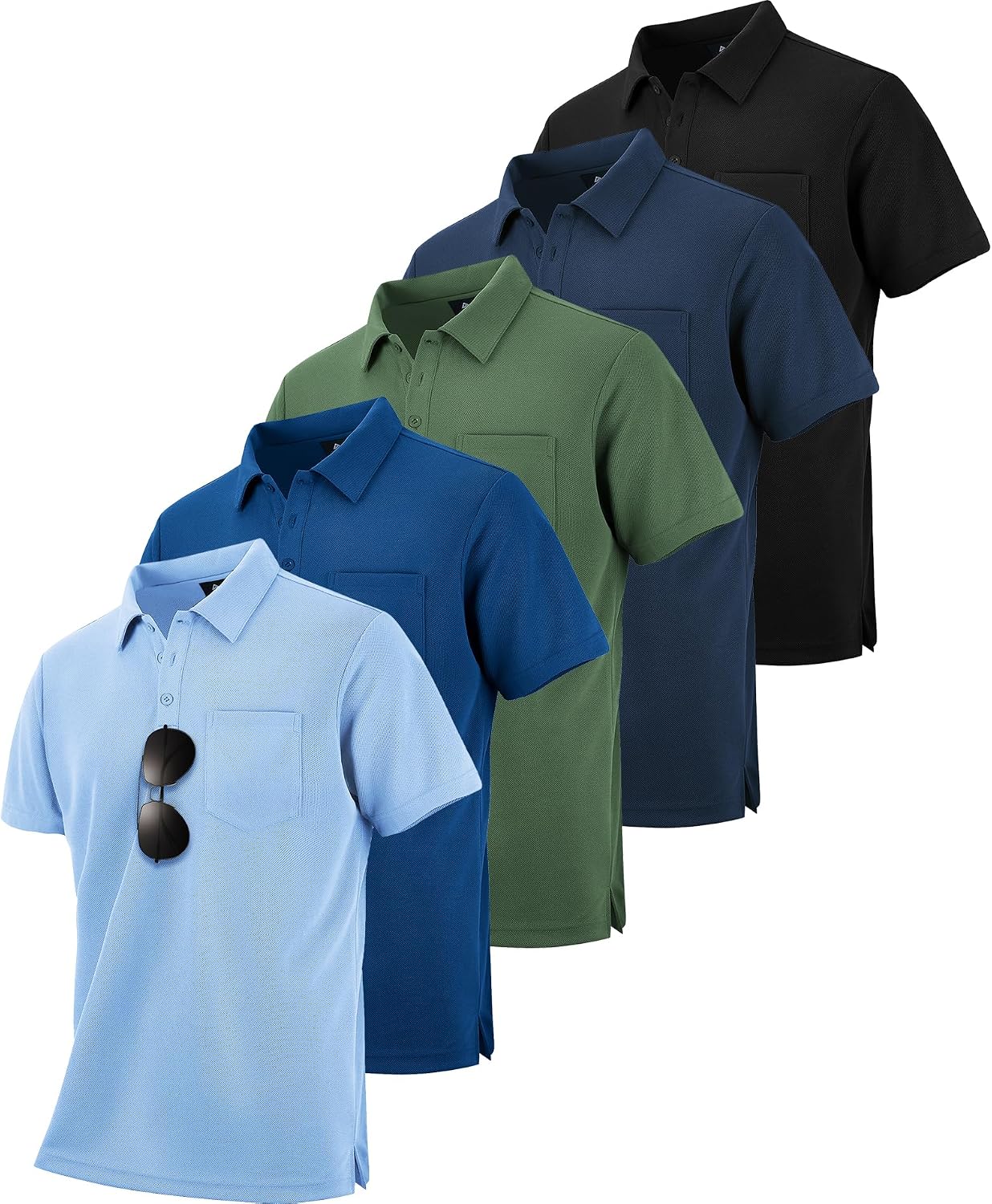 Men's Quick Dry Collared Polo Shirts, Short Sleeve, 5-Pack - Image 11