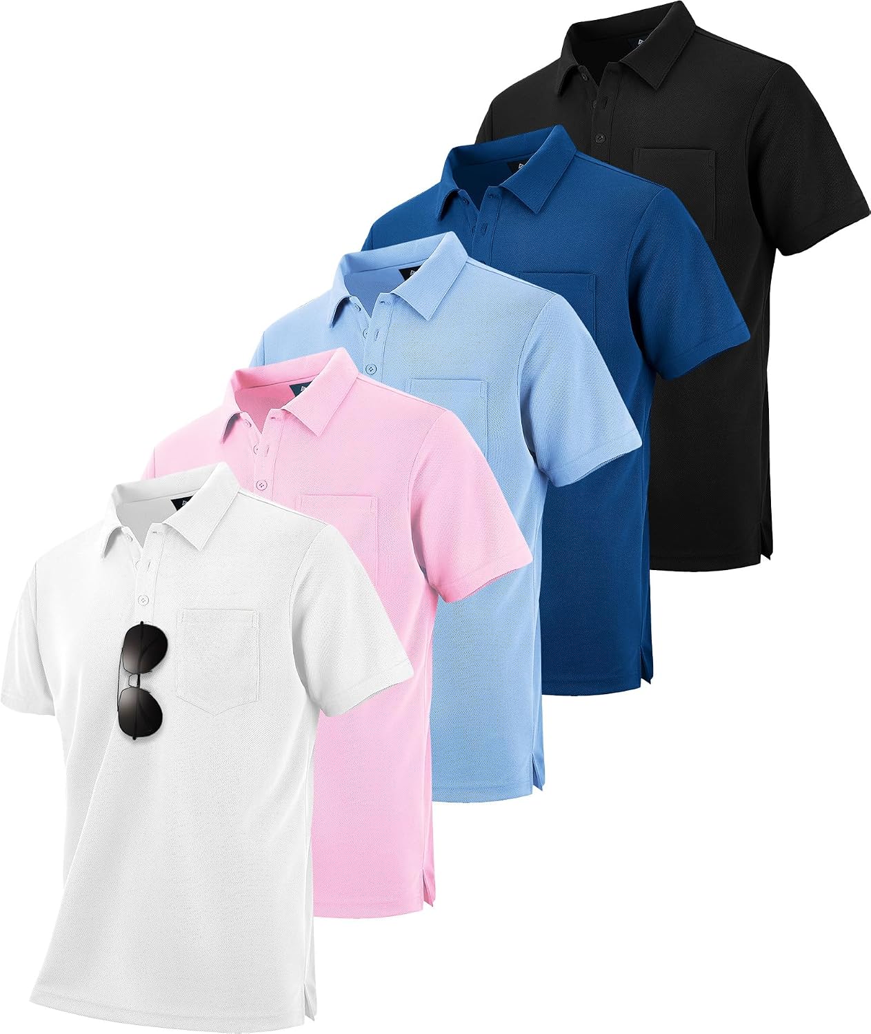Men's Quick Dry Collared Polo Shirts, Short Sleeve, 5-Pack - Image 22