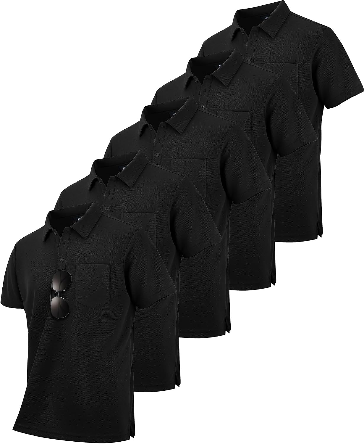 Men's Quick Dry Collared Polo Shirts, Short Sleeve, 5-Pack - Image 21