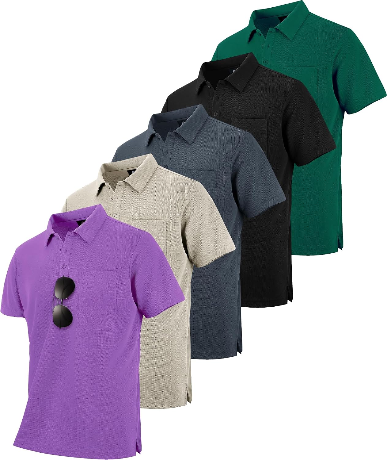 Men's Quick Dry Collared Polo Shirts, Short Sleeve, 5-Pack - Image 13