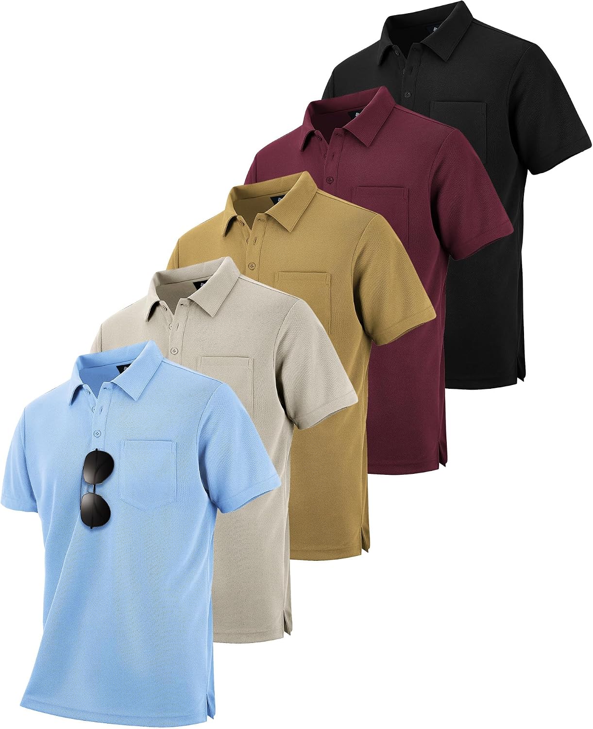 Men's Quick Dry Collared Polo Shirts, Short Sleeve, 5-Pack - Image 24