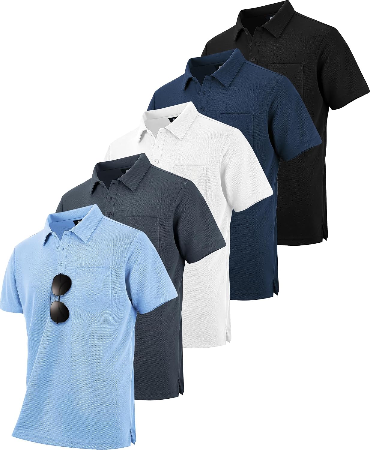 Men's Quick Dry Collared Polo Shirts, Short Sleeve, 5-Pack - Image 9