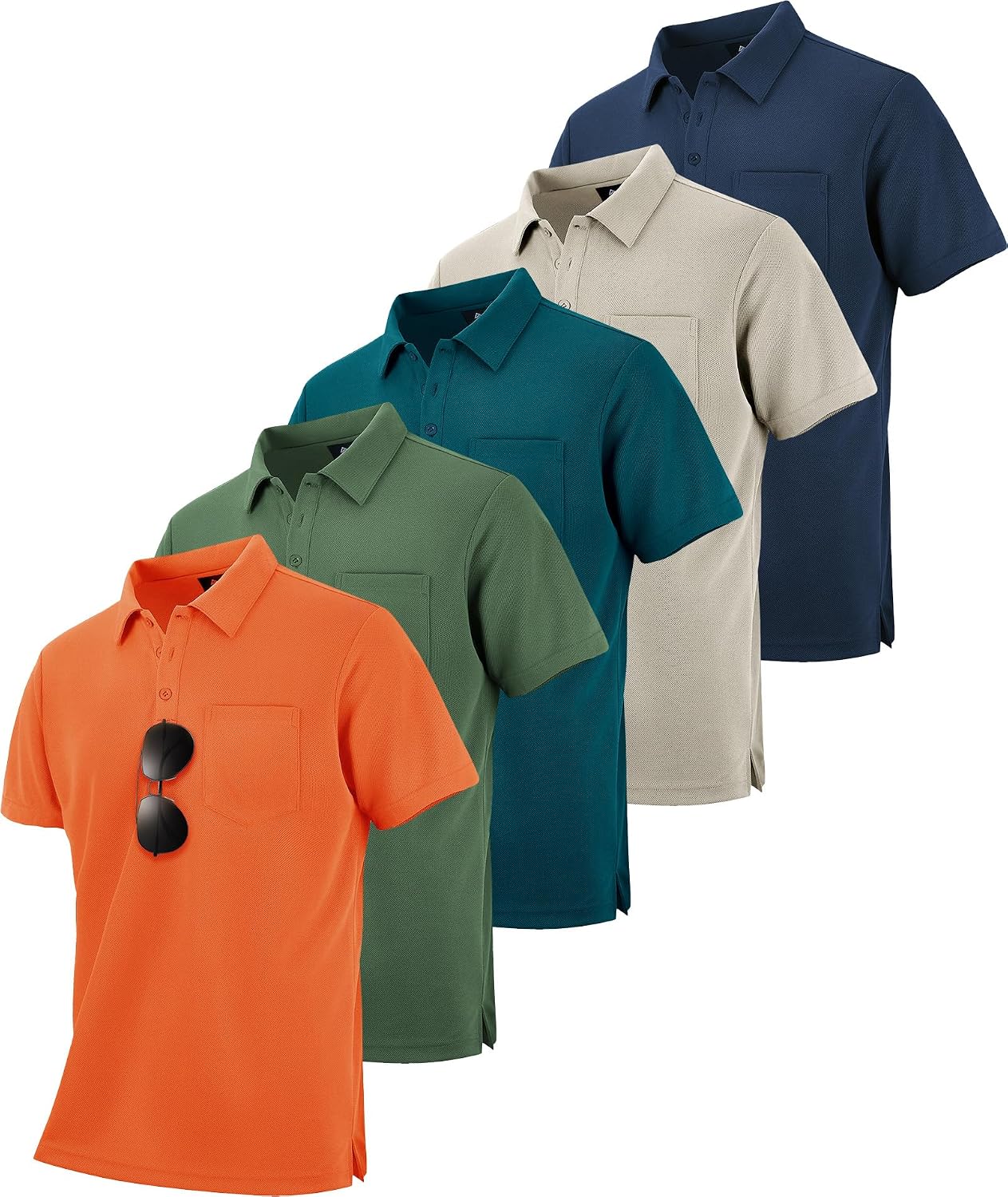 Men's Quick Dry Collared Polo Shirts, Short Sleeve, 5-Pack - Image 10