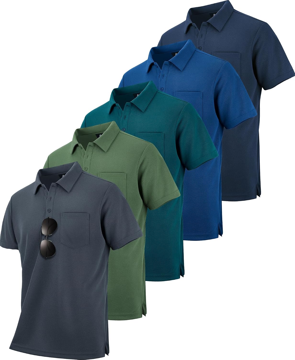 Men's Quick Dry Collared Polo Shirts, Short Sleeve, 5-Pack - Image 12