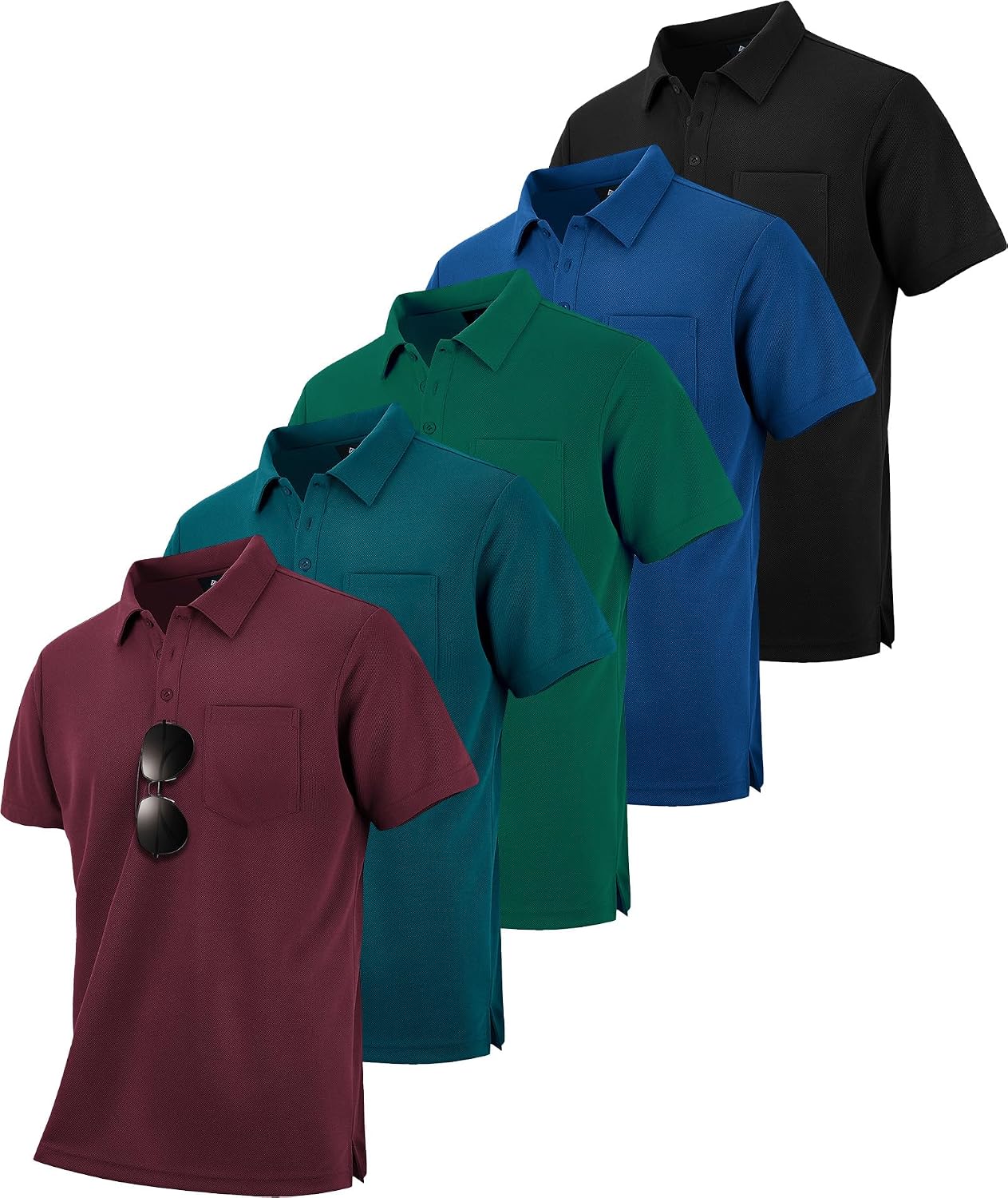 Men's Quick Dry Collared Polo Shirts, Short Sleeve, 5-Pack - Image 15