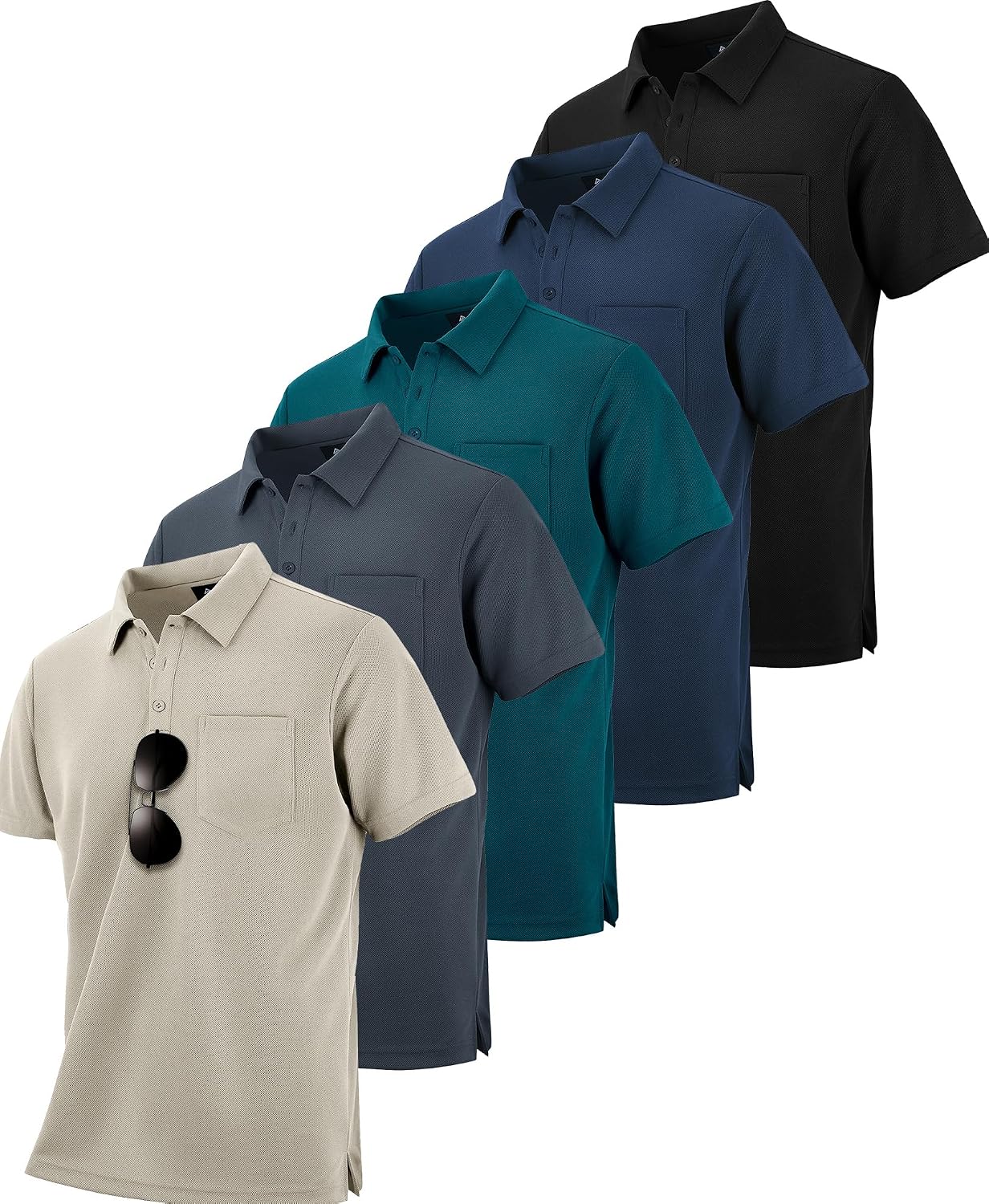 Men's Quick Dry Collared Polo Shirts, Short Sleeve, 5-Pack - Image 14