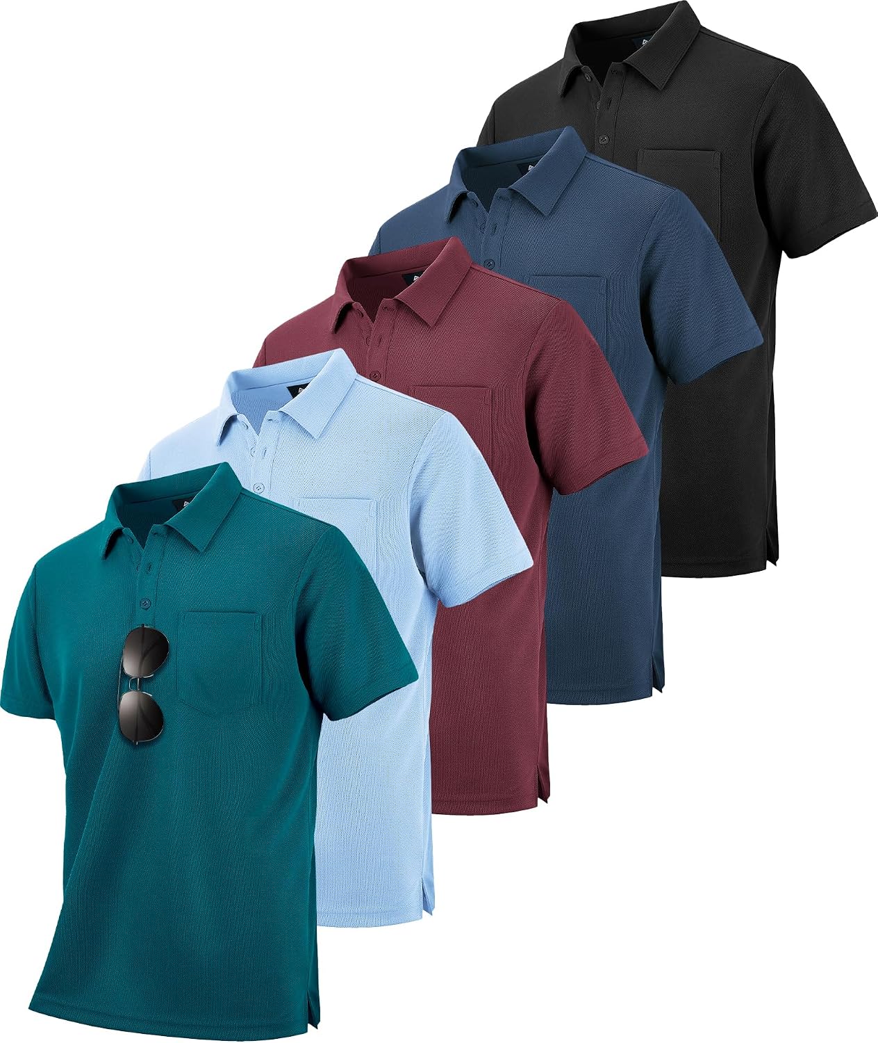 Men's Quick Dry Collared Polo Shirts, Short Sleeve, 5-Pack - Image 8