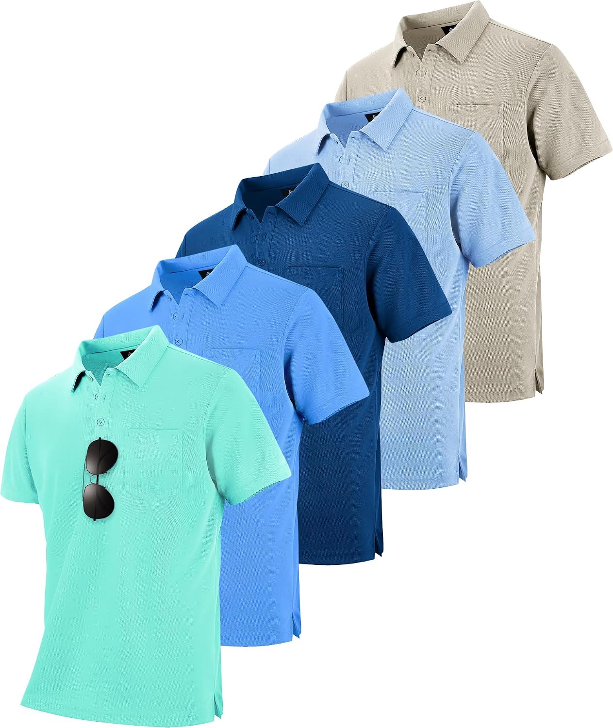 Men's Quick Dry Collared Polo Shirts, Short Sleeve, 5-Pack - Image 23