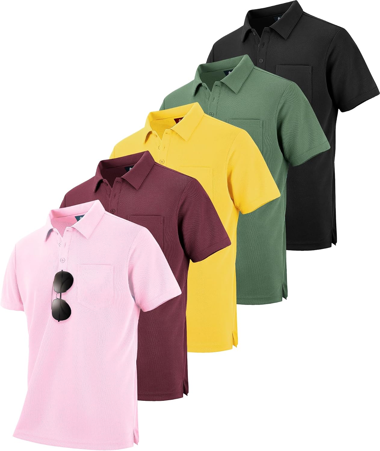 Men's Quick Dry Collared Polo Shirts, Short Sleeve, 5-Pack - Image 17