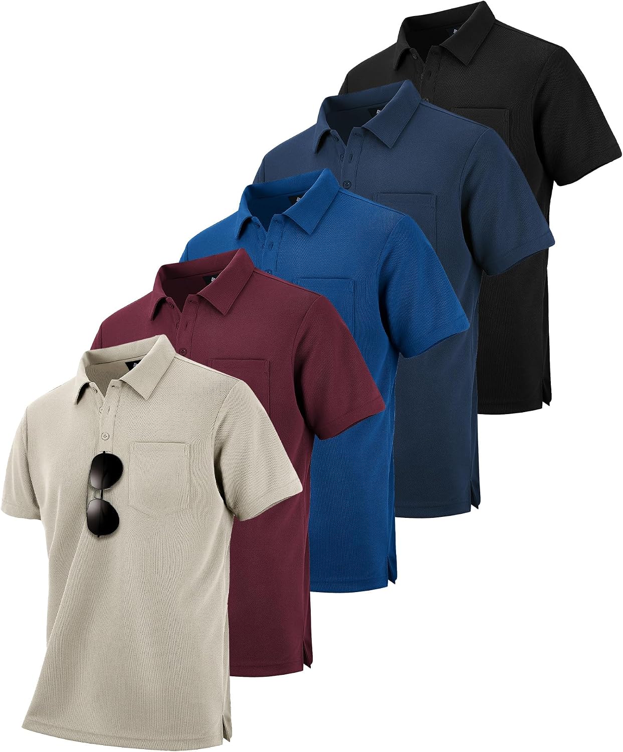Men's Quick Dry Collared Polo Shirts, Short Sleeve, 5-Pack - Image 18