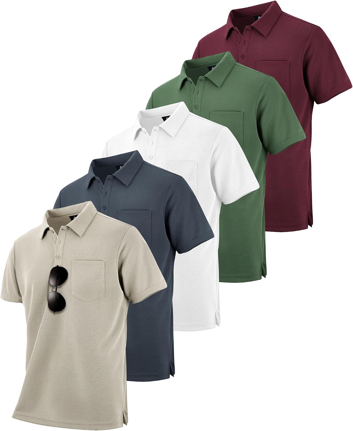 Men's Quick Dry Collared Polo Shirts, Short Sleeve, 5-Pack - Image 16