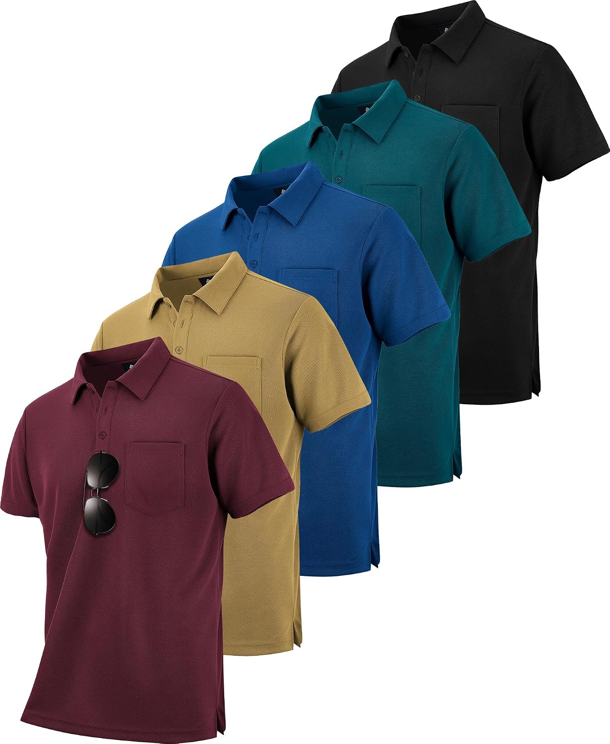 Men's Quick Dry Collared Polo Shirts, Short Sleeve, 5-Pack - Image 19